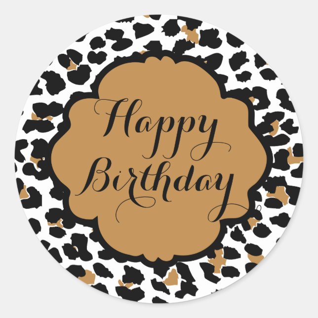 Pegatina Redonda Leopard Print Happy Birthday Pegatinas (Anverso)