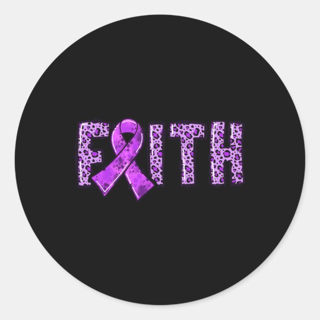 Pegatina Redonda Leopard Print Purple Ribbon FAITH Drug Overdose w (Anverso)