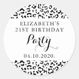 Pegatina Redonda Leopard Print, Spots, Black And White, Cumpleaños