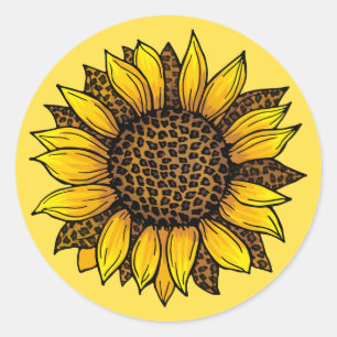 Pegatina Redonda Leopard Print Sunflower