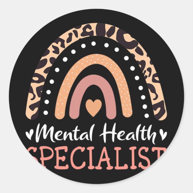 Pegatina Redonda Leopard Rainbow Mental Health Specialist (Anverso)