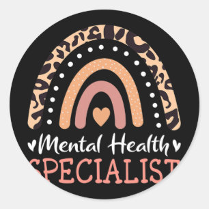 Pegatina Redonda Leopard Rainbow Mental Health Specialist