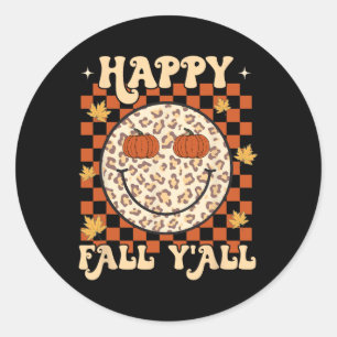 Pegatina Redonda Leopard Smile Face Happy Fall Y'all Retro Groovy A