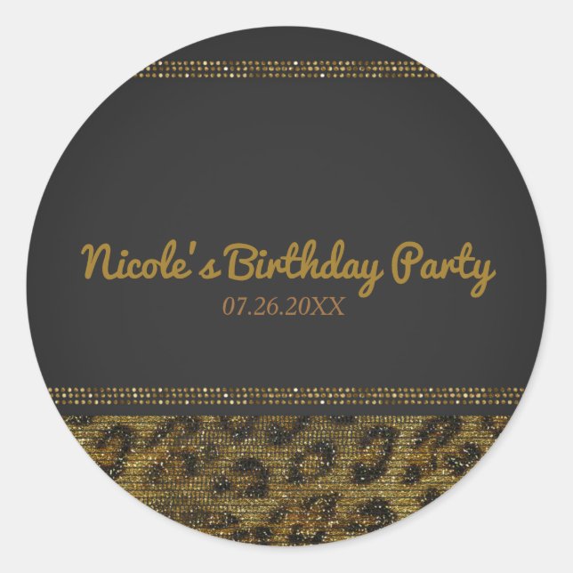 Pegatina Redonda Leopard Sparkle Secuencia Glam Moda Fiesta moderno (Anverso)