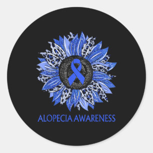 Pegatina Redonda Leopard Sunflower Alopecieness Blue Ribbon S