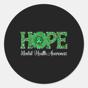 Pegatina Redonda Leopard Sunflower Hope Mental Health Awareness Gre