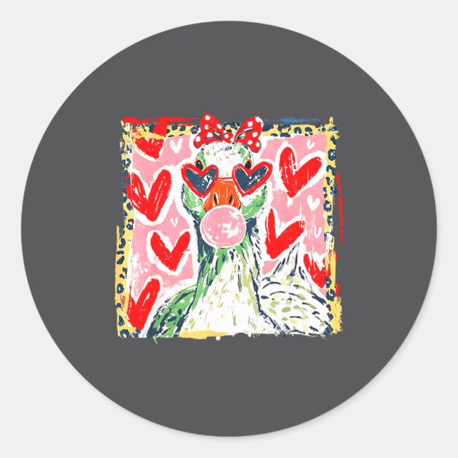 Pegatina Redonda Leopard Valentine's Day Goose Funny Cute Goose Hun (Anverso)