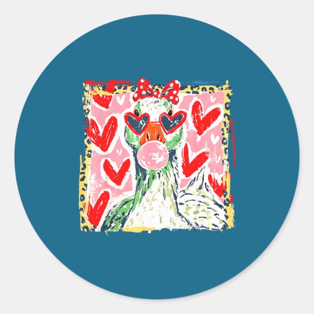 Pegatina Redonda Leopard Valentine's Day Goose Funny Cute Goose Hun (Anverso)