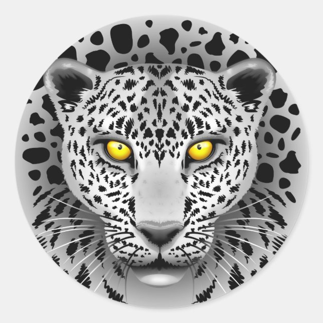 Pegatina Redonda Leopardo blanco con Pegatinas redondos de ojos ama (Anverso)