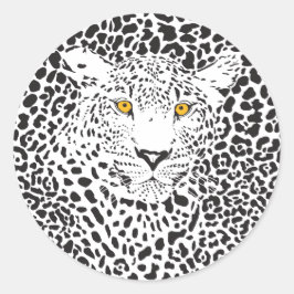 Pegatina Redonda Leopardo blanco y negro camuflado en el patrón de 