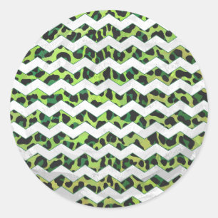 Pegatina Redonda Leopardo Chevron Impresión negra y verde