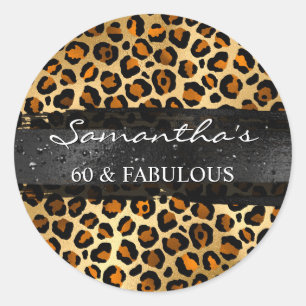 Pegatina Redonda Leopardo de cobre y lámina de oro 60 y fabuloso