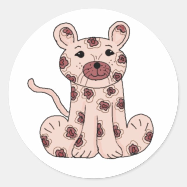 Pegatina Redonda Leopardo de dibujos animados rosa (Anverso)
