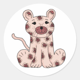 Pegatina Redonda Leopardo de dibujos animados rosa