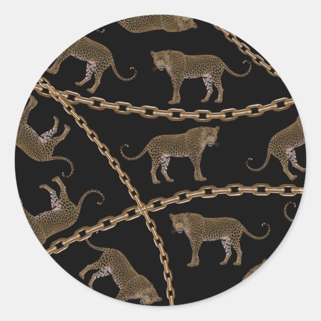 Pegatina Redonda Leopardo de la cadena dorada (Anverso)