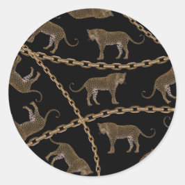 Pegatina Redonda Leopardo de la cadena dorada