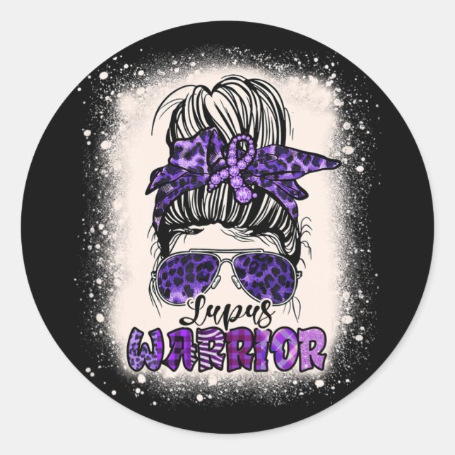 Pegatina Redonda Leopardo de la conciencia del lupus púrpura Messy  (Anverso)
