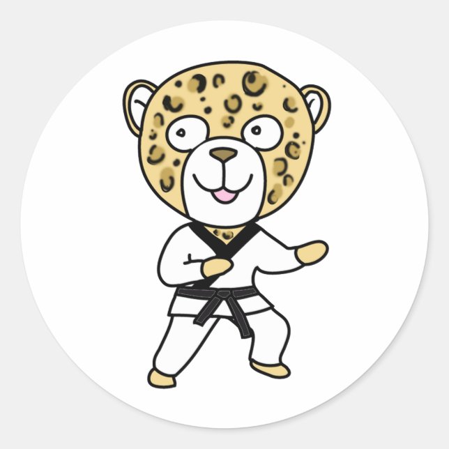 Pegatina Redonda Leopardo de las artes marciales (Anverso)