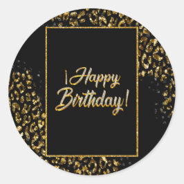 Pegatina Redonda Leopardo de oro negro y joyas