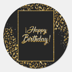 Pegatina Redonda Leopardo de oro negro y joyas