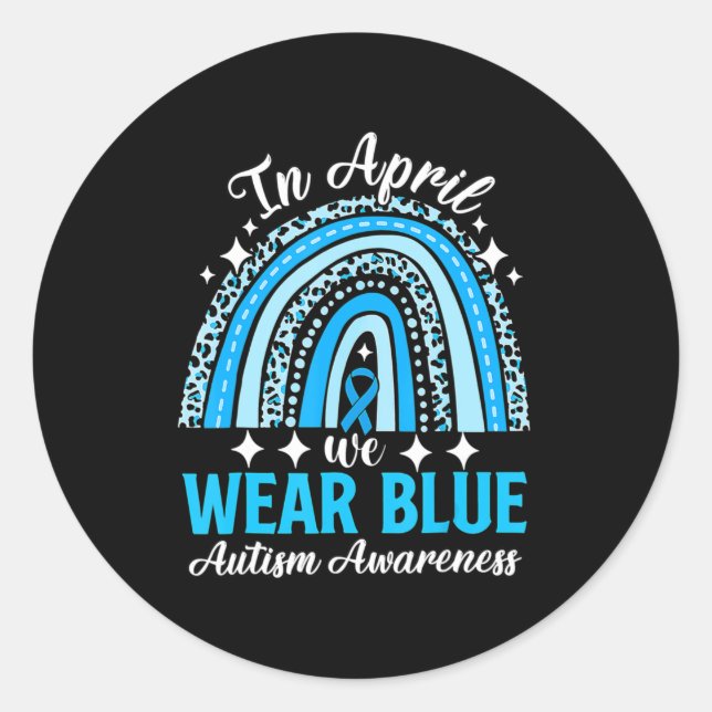 Pegatina Redonda Leopardo Del Arcoiris En Abril Vemos Autismo Azul  (Anverso)