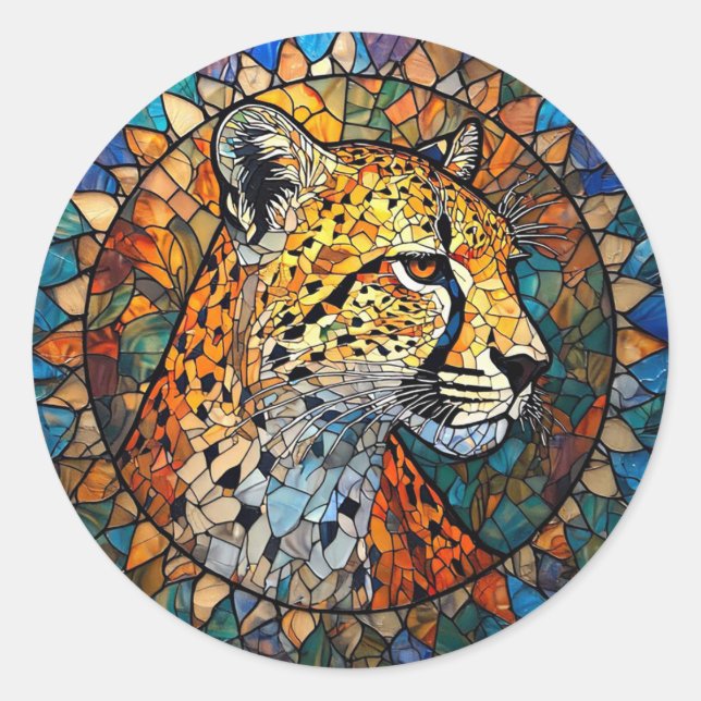 Pegatina Redonda Leopardo en Colores Vibrantes (Anverso)