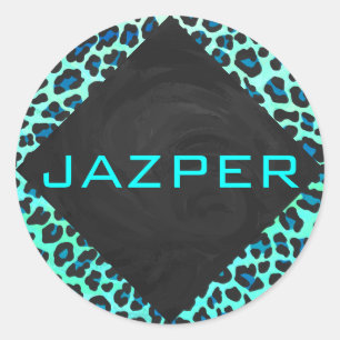 Pegatina Redonda Leopardo negro e impresión Verde azulada