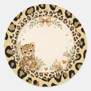 Pegatina Redonda Leopardo para baby shower