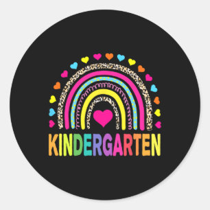 Pegatina Redonda Leopardo Rainbow Kindergarten profesor primer día