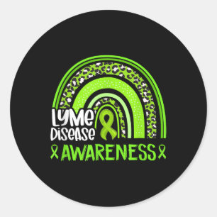 Pegatina Redonda Leopardo Rainbow Lime Green Ribbon Lyme Disease Aw