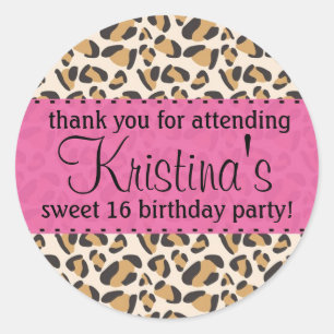 Pegatina Redonda Leopardo y rosa caliente