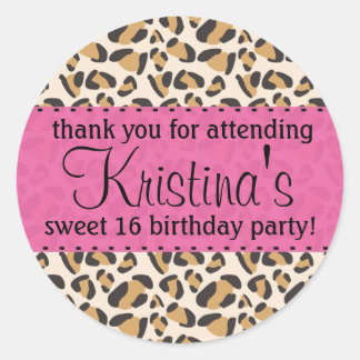 Pegatina Redonda Leopardo y rosa caliente