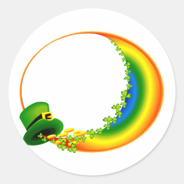 Pegatina Redonda leprecaun gorra clovers círculo arco iris.png (Anverso)