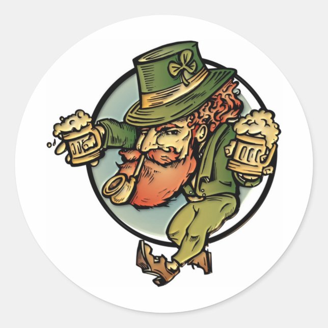 Pegatina Redonda Leprechaun (Anverso)