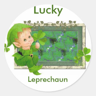 Pegatina Redonda Leprechaun afortunado