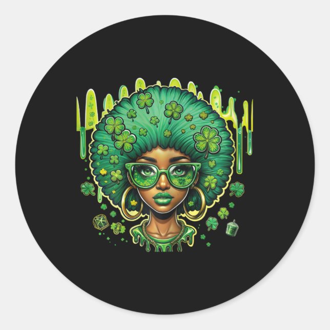 Pegatina Redonda Leprechaun Black St Patric (Anverso)