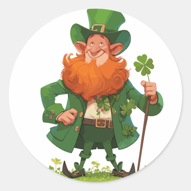 Pegatina Redonda Leprechaun con el personal de Clover (Anverso)