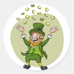 Pegatina Redonda Leprechaun del dibujo animado