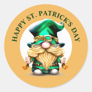 Pegatina Redonda Leprechaun gnome Happy St. Patrick's Day divertido