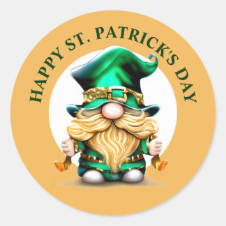 Pegatina Redonda Leprechaun gnome Happy St. Patrick's Day divertido