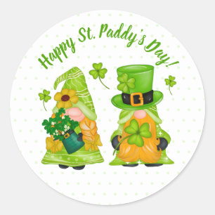 Pegatina Redonda Leprechaun Gnome Shamrock Feliz Día de San Paddy