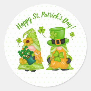 Pegatina Redonda Leprechaun Gnome Shamrock Happy St. Patrick's Day