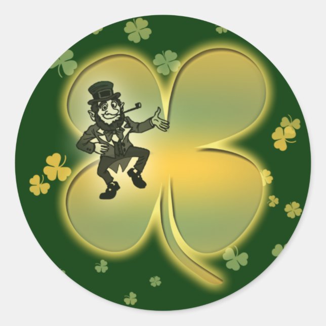 Pegatina Redonda Leprechaun irish luck shamrock pegatinas (Anverso)