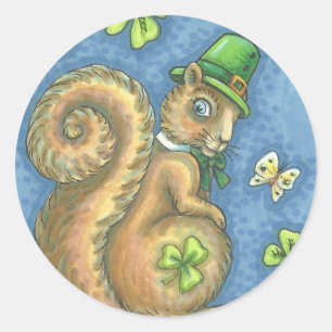 PEGATINA REDONDA LEPRECHAUN IRISH SQUIRREL, PEGATINAS DE SUERTE