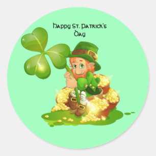 Pegatina Redonda Leprechaun irlandés animado