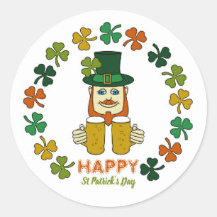 Pegatina Redonda Leprechaun irlandés, Día de San Patricio