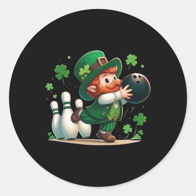 Pegatina Redonda Leprechaun jugando Bowling St Patrick's Day Shamro (Anverso)