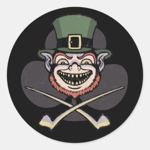 Pegatina Redonda Leprechaun malvado afortunado