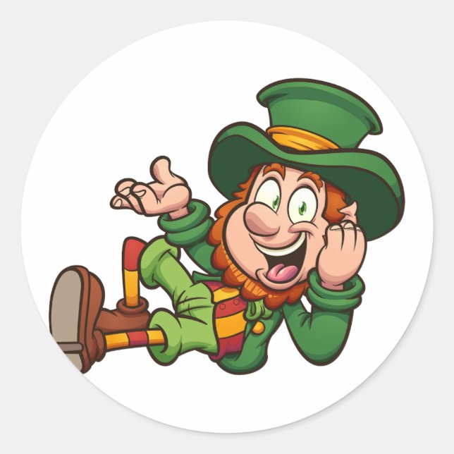 Pegatina Redonda leprechaun tumbado personalizado (Anverso)