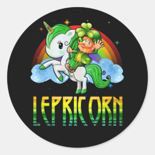 Pegatina Redonda Lepricorn Leprechaun Unicorn St Patricks Day Chica
